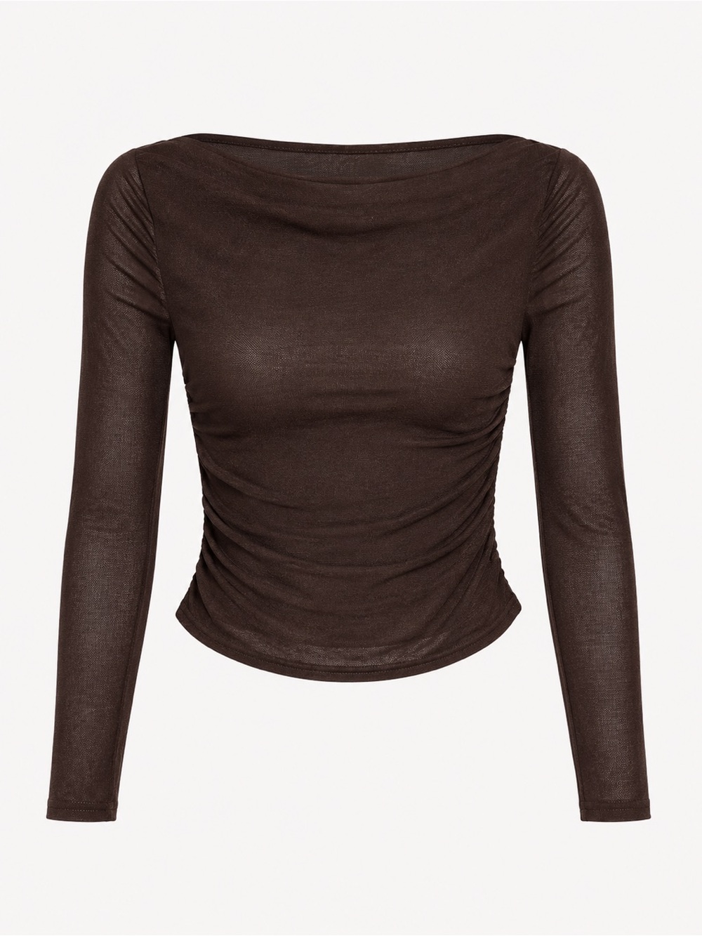 🤎 Cider Chocolate  Brown Mesh Ruched Long Sleeve Top – XS – NWT 🤎